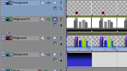 The video tracks from Sony Vegas (click the image to view the full interface).