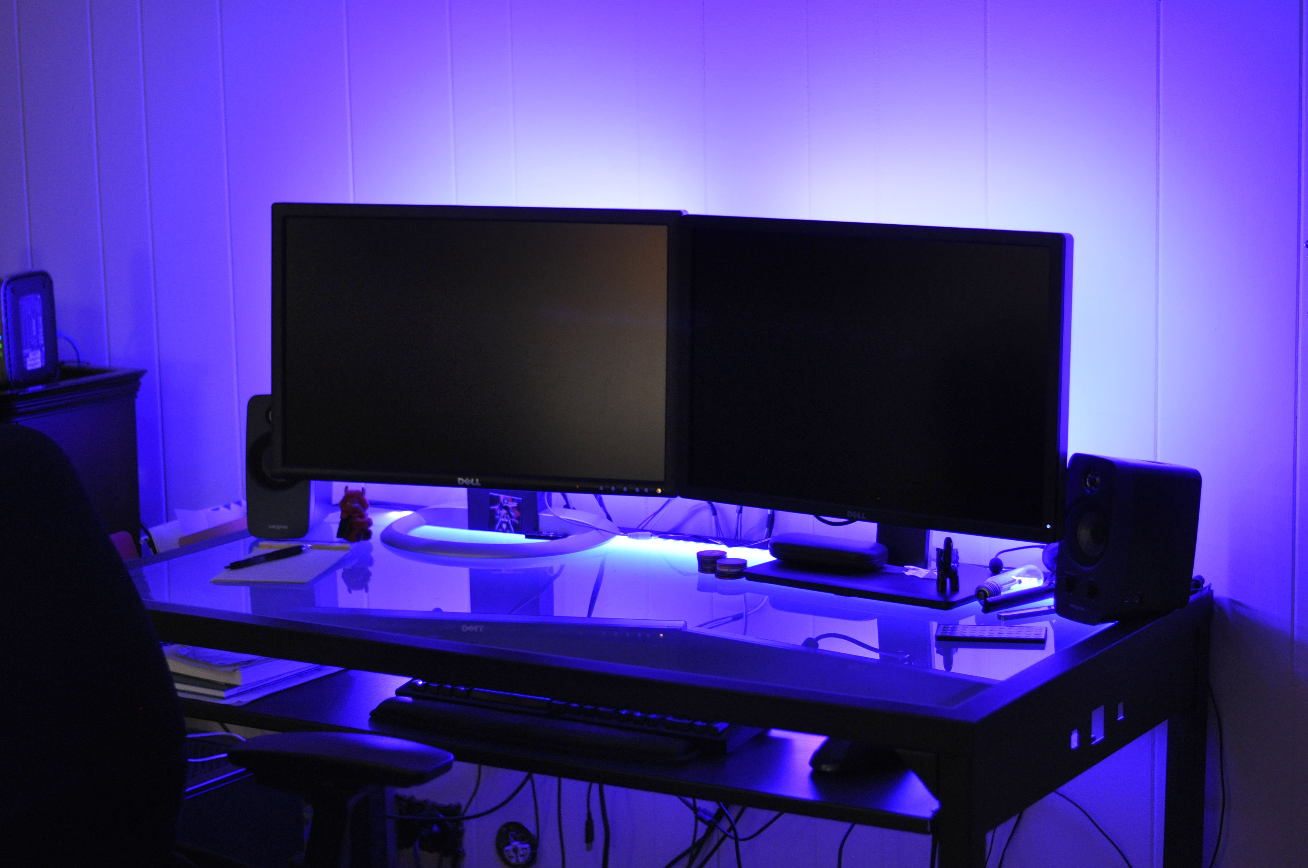 Desk Notification Light My new LED desk lights, set to blue. Click to view full size image