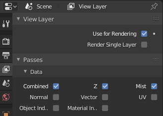 View Layers properties with Mist pass enabled.