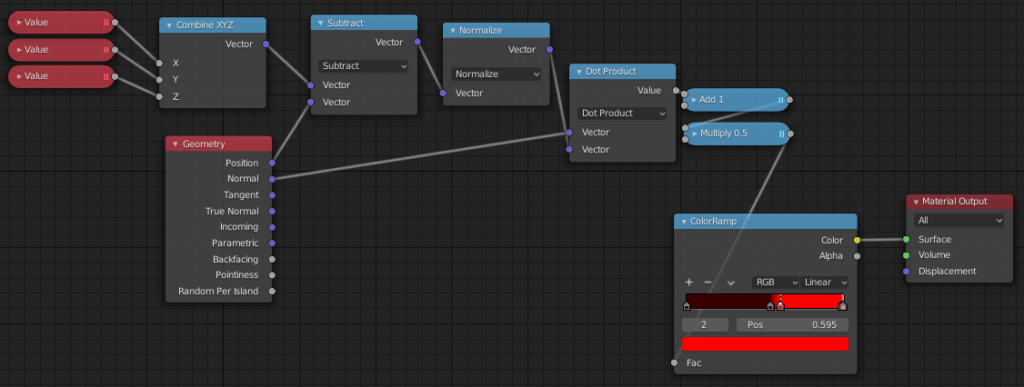 Node network for vector math solution with one light source.